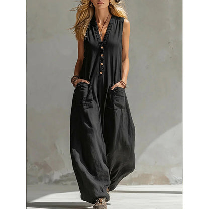 Women's Casual V-Neck Sleeveless Jumpsuit