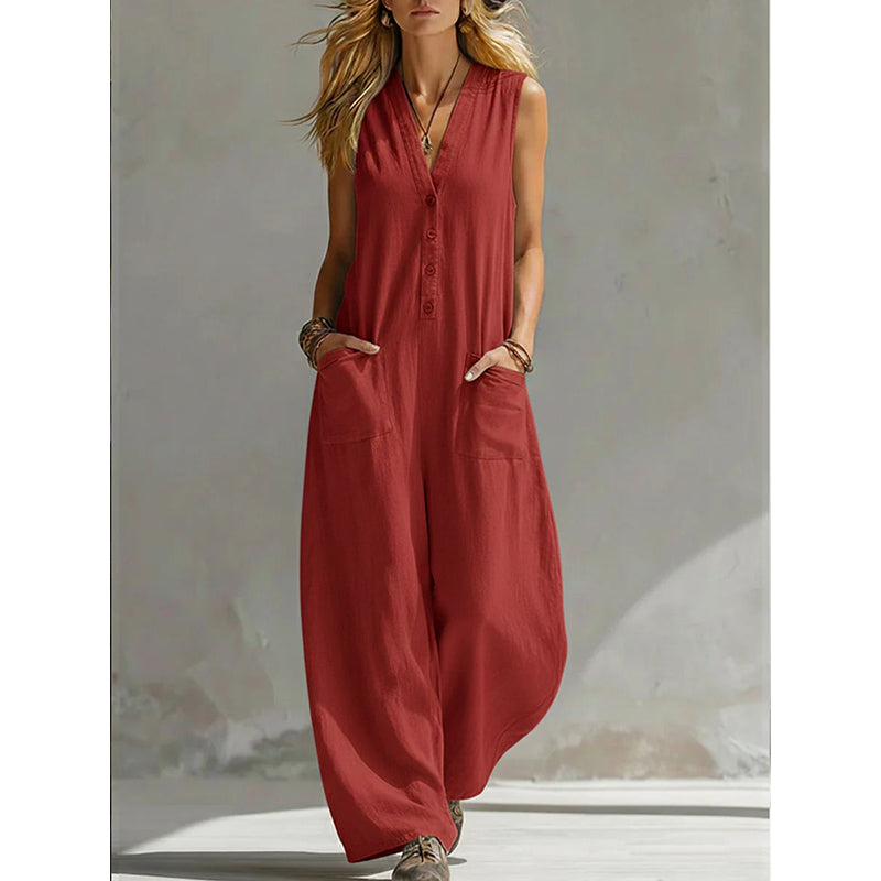 Women's Casual V-Neck Sleeveless Jumpsuit
