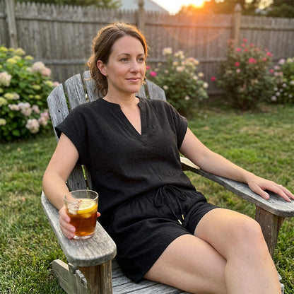 Women's Casual V-Neck Top & Shorts Set