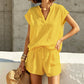 Women's Casual V-Neck Top & Shorts Set