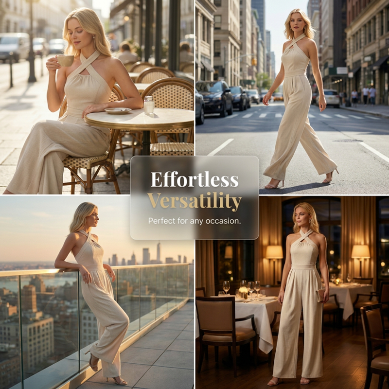 📢📢40% OFF !! ⏰Elegant Criss-Cross Halter Neck Jumpsuit