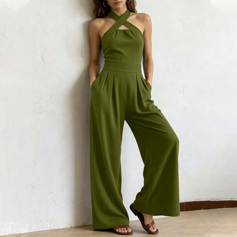 📢📢40% OFF !! ⏰Elegant Criss-Cross Halter Neck Jumpsuit