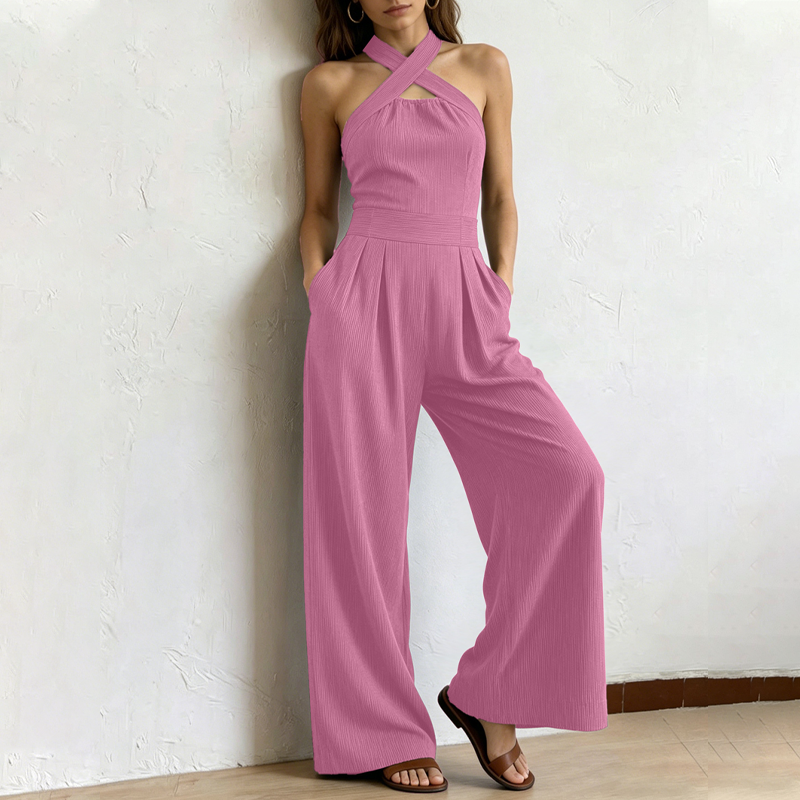 📢📢40% OFF !! ⏰Elegant Criss-Cross Halter Neck Jumpsuit