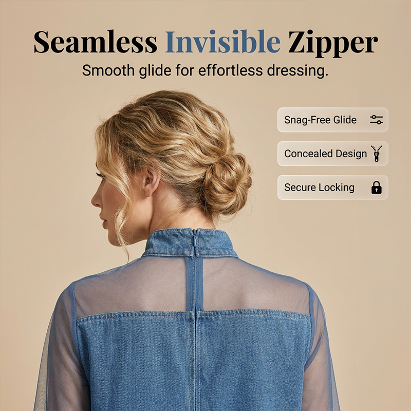 💙Lantern Sleeve Faux Collar Denim Skirt – Sheer, Chic & Stunning ✨