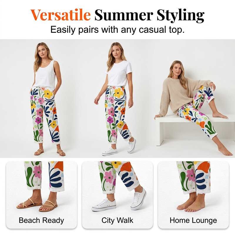 Women's Casual Floral Print Cropped Pants