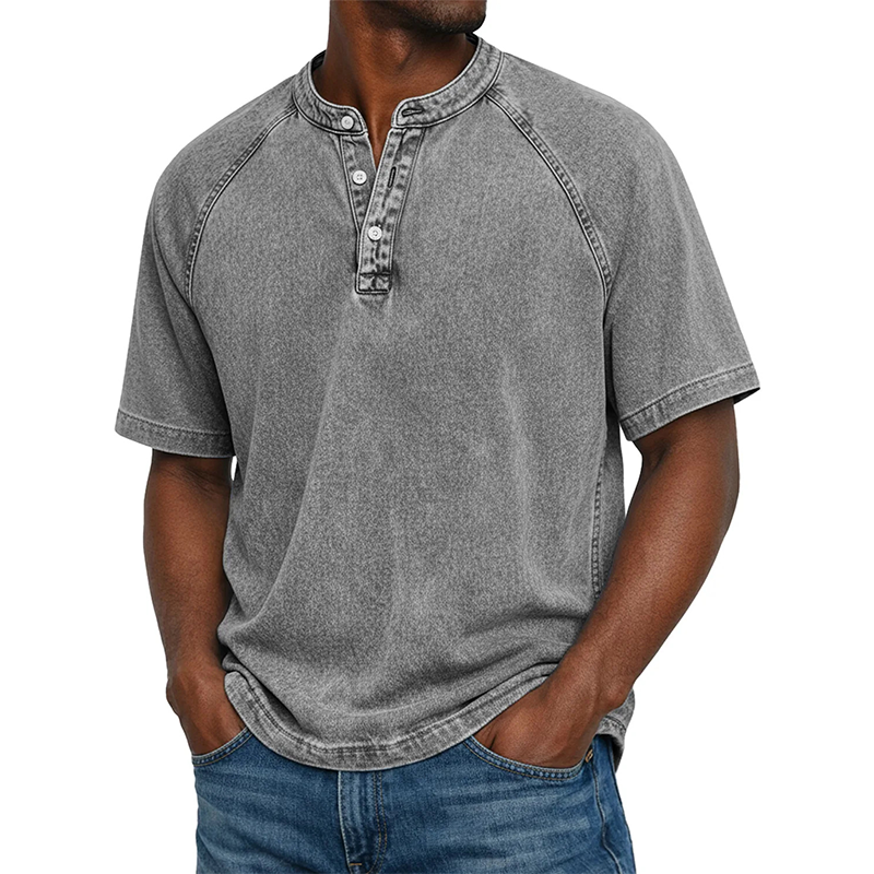✨Men's Casual Band Collar Short Sleeve Shirt - Comfortable, Breathable & Effortlessly Stylish