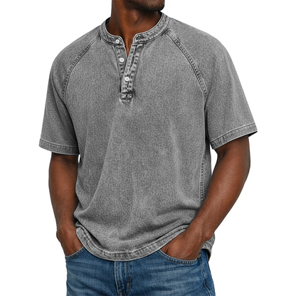 ✨Men's Casual Band Collar Short Sleeve Shirt - Comfortable, Breathable & Effortlessly Stylish