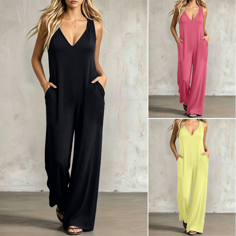 👗 50% OFF NOW! 🌞 Women's Effortless Summer V-Neck Jumpsuit – Flowy & lightweight – Breathable fabric, perfect for beach or brunch – easy one-and-done style 🌊