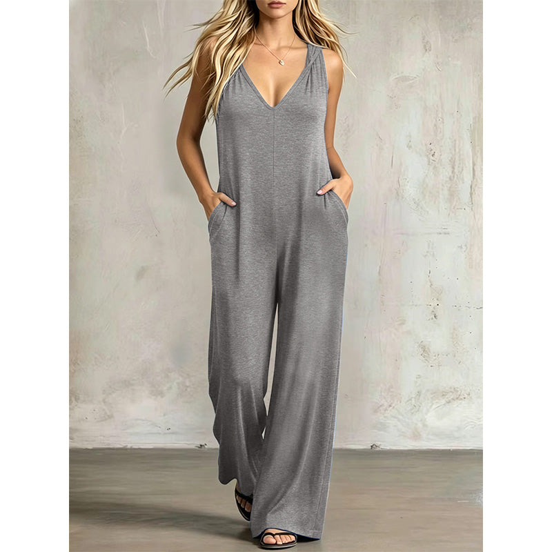👗 50% OFF NOW! 🌞 Women's Effortless Summer V-Neck Jumpsuit – Flowy & lightweight – Breathable fabric, perfect for beach or brunch – easy one-and-done style 🌊