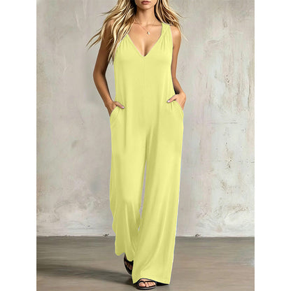 👗 50% OFF NOW! 🌞 Women's Effortless Summer V-Neck Jumpsuit – Flowy & lightweight – Breathable fabric, perfect for beach or brunch – easy one-and-done style 🌊