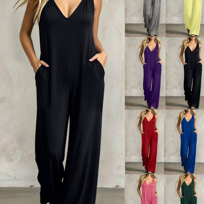 👗 50% OFF NOW! 🌞 Women's Effortless Summer V-Neck Jumpsuit – Flowy & lightweight – Breathable fabric, perfect for beach or brunch – easy one-and-done style 🌊