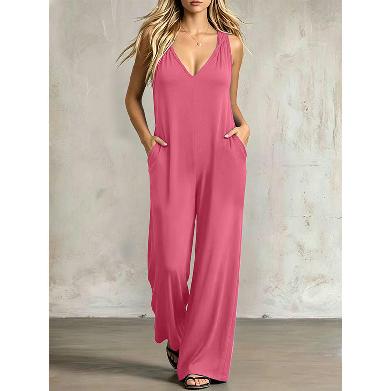 👗 50% OFF NOW! 🌞 Women's Effortless Summer V-Neck Jumpsuit – Flowy & lightweight – Breathable fabric, perfect for beach or brunch – easy one-and-done style 🌊