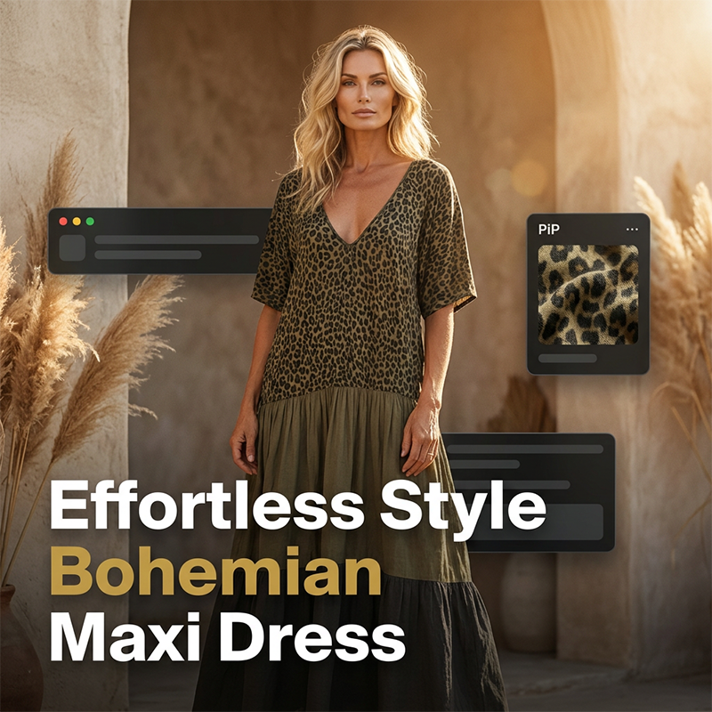 Women's Elegant Bohemian Maxi Dress | Modest V-Neck Tiered Skirt Lightweight Holiday Tunic for Mature Ladies
