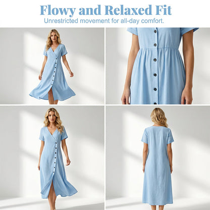 Women's Blended Fabric Button Midi Dress