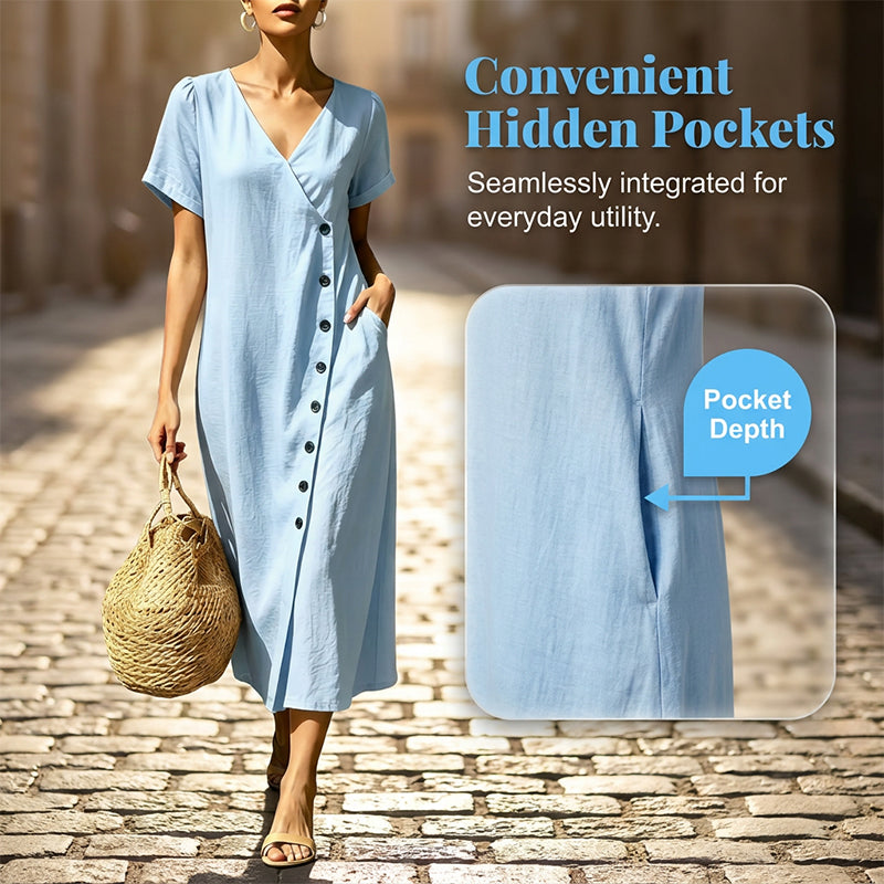 Women's Blended Fabric Button Midi Dress