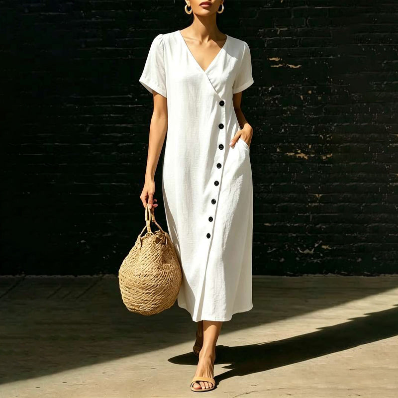 Women's Blended Fabric Button Midi Dress