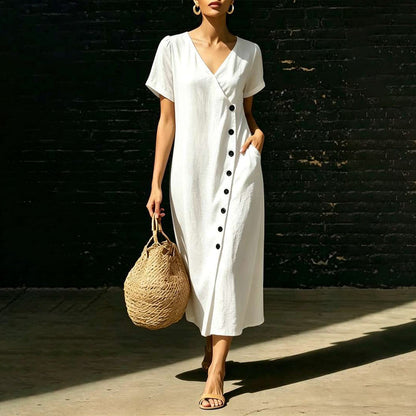 Women's Blended Fabric Button Midi Dress