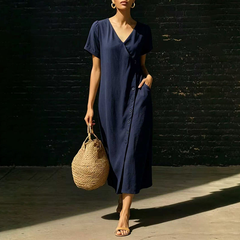 Women's Blended Fabric Button Midi Dress
