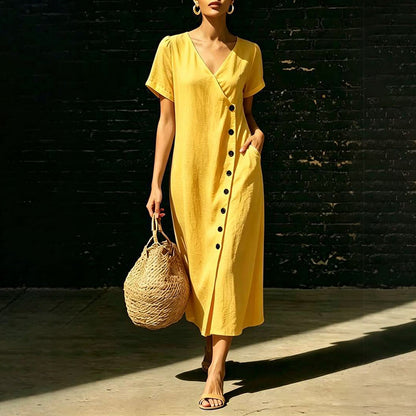 Women's Blended Fabric Button Midi Dress