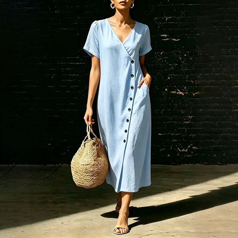 Women's Blended Fabric Button Midi Dress