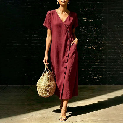 Women's Blended Fabric Button Midi Dress