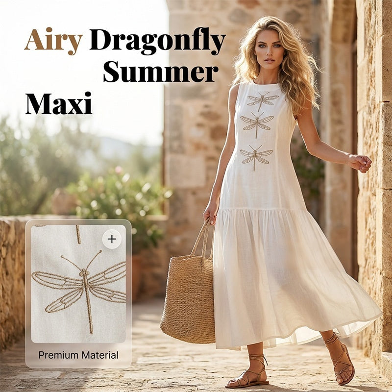 Women's Sleeveless Dragonfly Print Loose Fit Dress