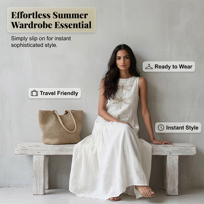 Women's Sleeveless Dragonfly Print Loose Fit Dress