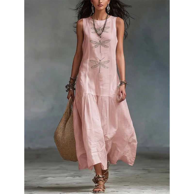 Women's Sleeveless Dragonfly Print Loose Fit Dress