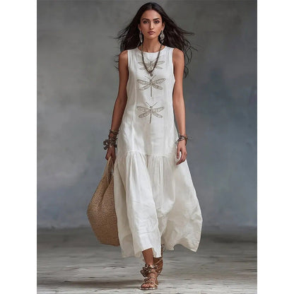 Women's Sleeveless Dragonfly Print Loose Fit Dress