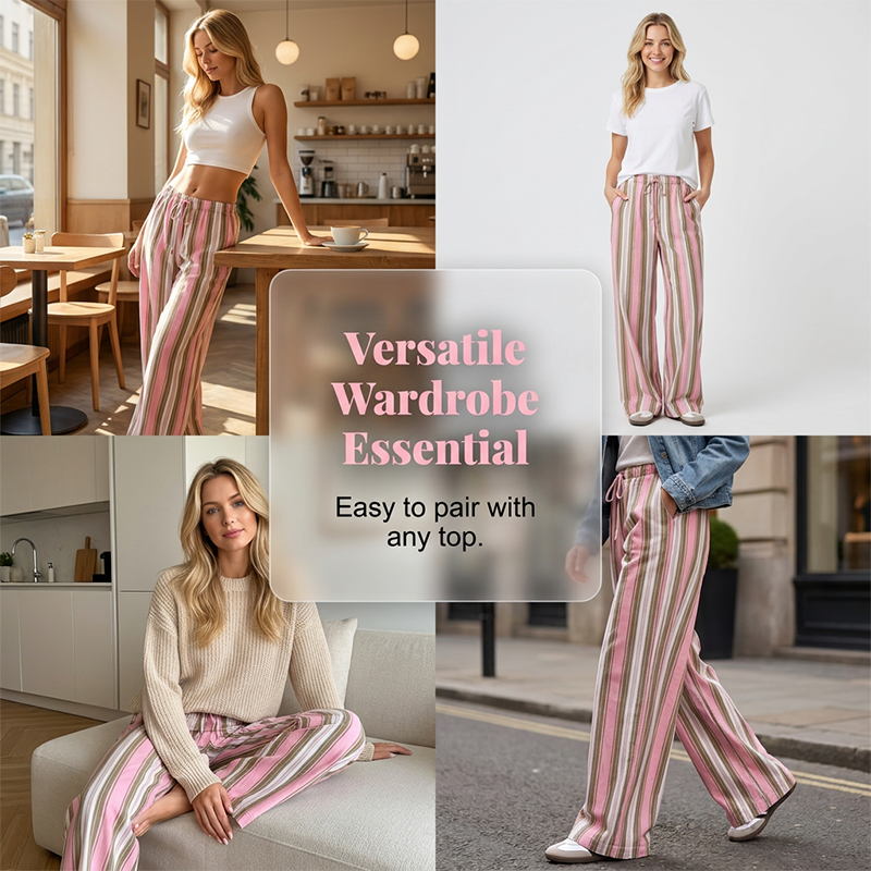 Women's Striped Wide-Leg Drawstring Pants