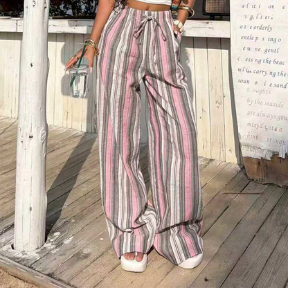 Women's Striped Wide-Leg Drawstring Pants