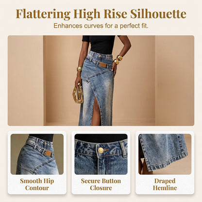 Women's Layered Waist Denim Maxi Skirt