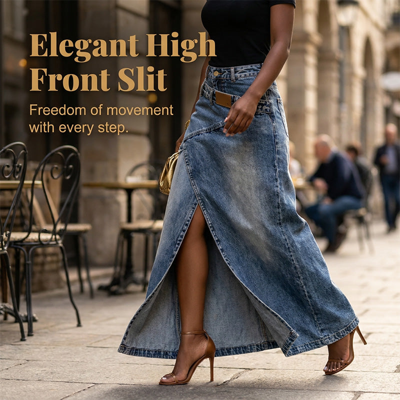 Women's Layered Waist Denim Maxi Skirt