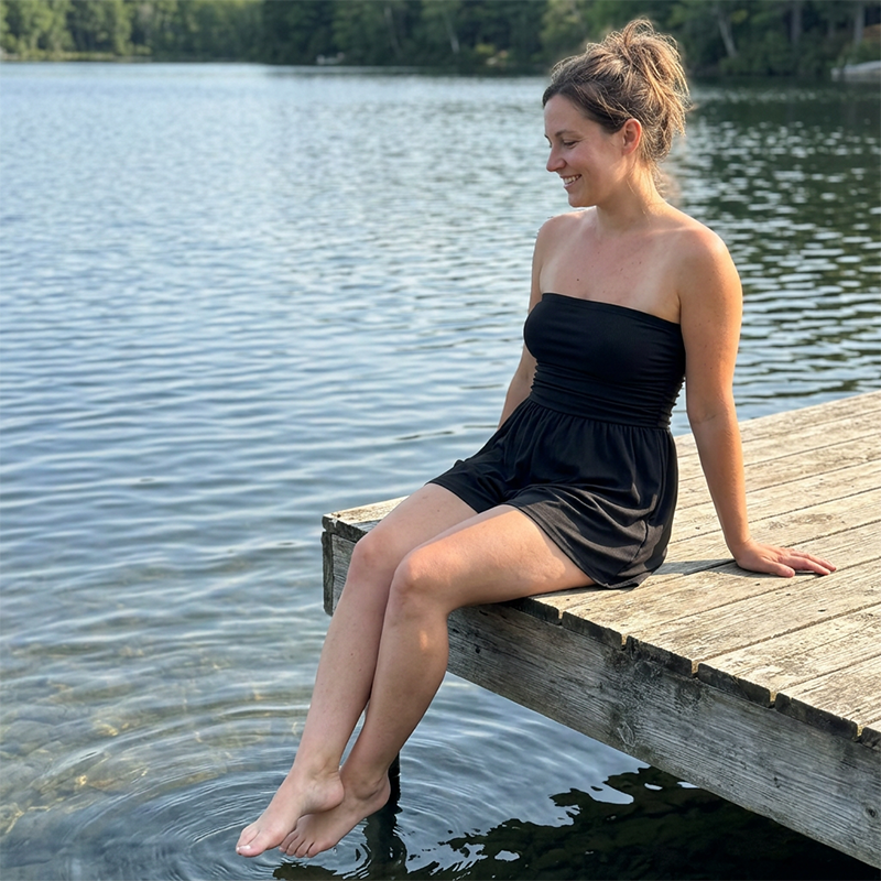 Women Strapless Tube Dress Summer Beach Ruched Romper