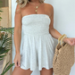 Women Strapless Tube Dress Summer Beach Ruched Romper