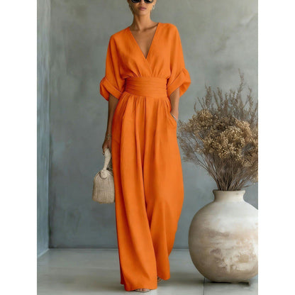 Women's V-Neck High Waist Wide Leg Jumpsuit