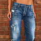 👖 50% OFF NOW! 🔥 Women's Distressed Slim Fit Flare Jeans – Stretchy denim & vintage look – Ripped details, flattering fit – perfect for casual days or edgy street style ✨