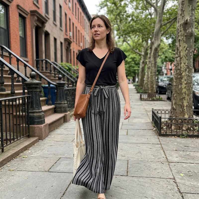 Casual Printed Wide-Leg Jumpsuit with Belt for Women