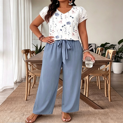 Casual Printed Wide-Leg Jumpsuit with Belt for Women