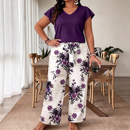 Casual Printed Wide-Leg Jumpsuit with Belt for Women