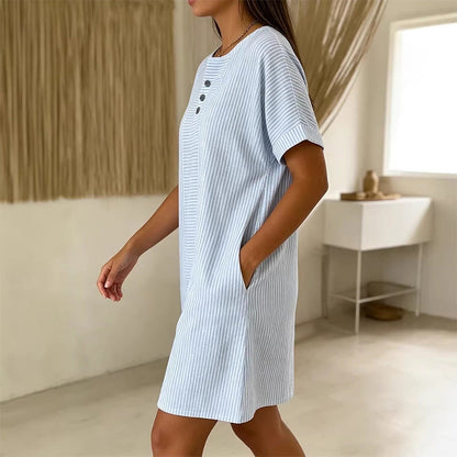 Women's Casual Striped Short Sleeve T-Shirt Dress