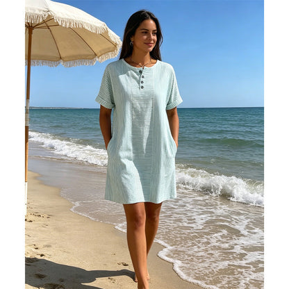 Women's Casual Striped Short Sleeve T-Shirt Dress