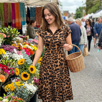 Women's Elegant Leopard Print Lapel Dress