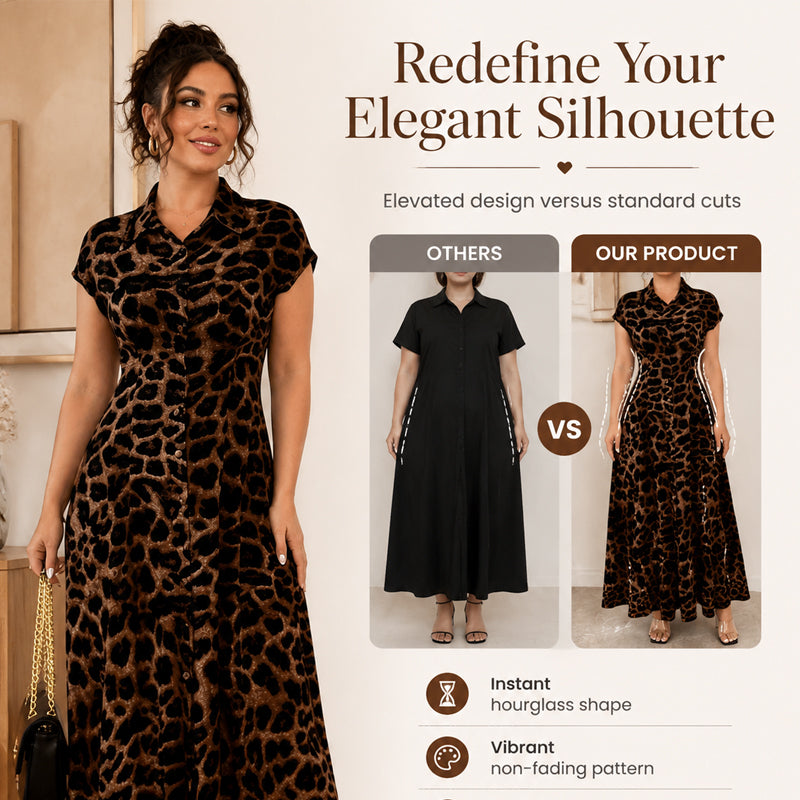 Women's Elegant Leopard Print Lapel Dress