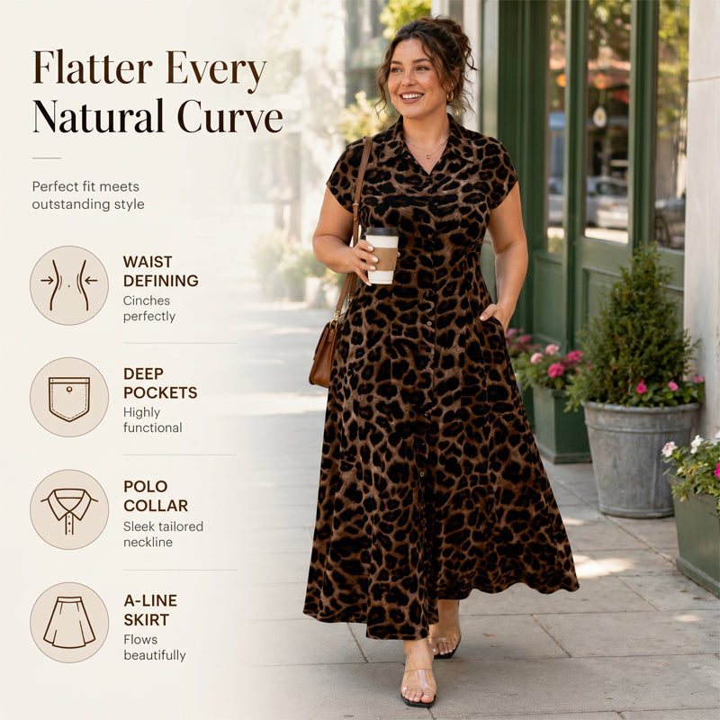 Women's Elegant Leopard Print Lapel Dress