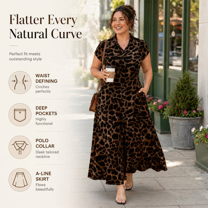 Women's Elegant Leopard Print Lapel Dress