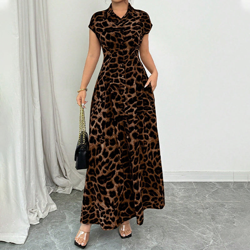 Women's Elegant Leopard Print Lapel Dress