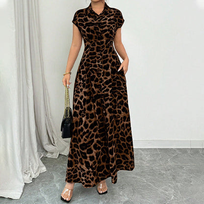 Women's Elegant Leopard Print Lapel Dress