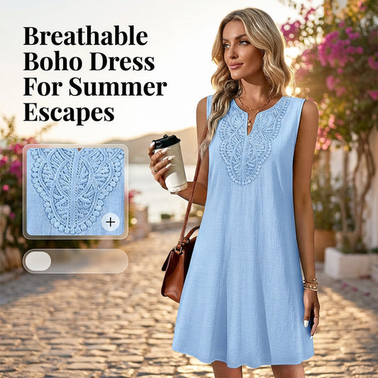 👗 LIMITED-TIME 50% OFF! 💥 Breathable Summer Casual Dress – Embroidered V-Neck, Wrinkle Resistant, Versatile ✨