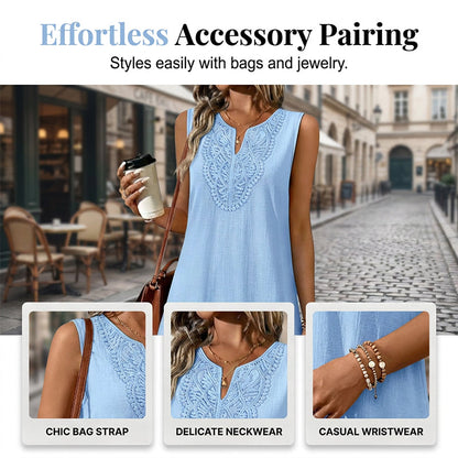 👗 LIMITED-TIME 50% OFF! 💥 Breathable Summer Casual Dress – Embroidered V-Neck, Wrinkle Resistant, Versatile ✨